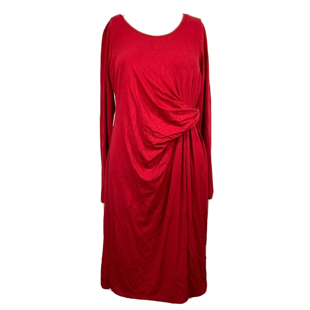 J. Jill Wearever Dress Womens Sz SP Petite Red Stretch Long Sleeve Ruched Side‎